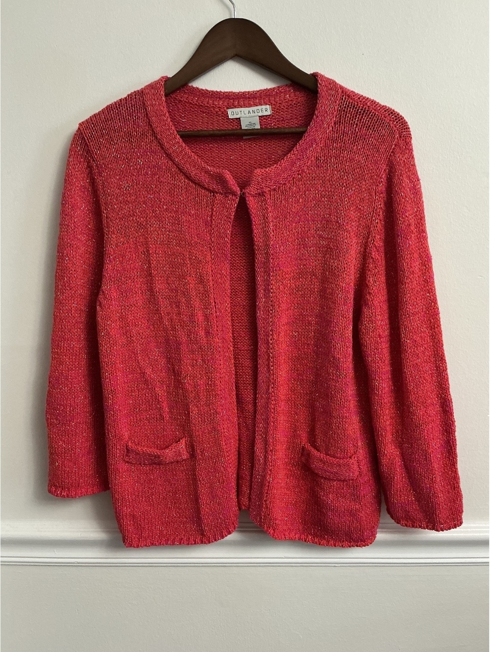 Outlander Women's Coral Pink Knit Open Front Cardigan Sweater, Size Large